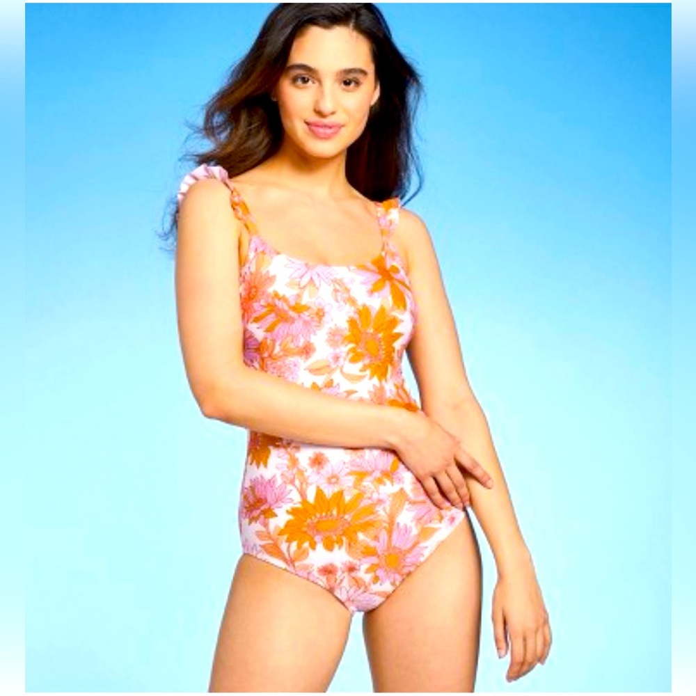 Kona Sol Ruffle Strap Swimsuit, Size L